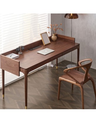Walnut desk modern simple all solid wood computer desk study table original wood with socket