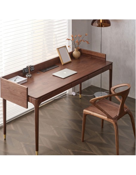 Walnut desk modern simple all solid wood computer desk study table original wood with socket