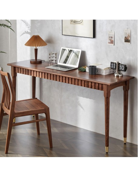 Walnut computer desk den office narrow desk